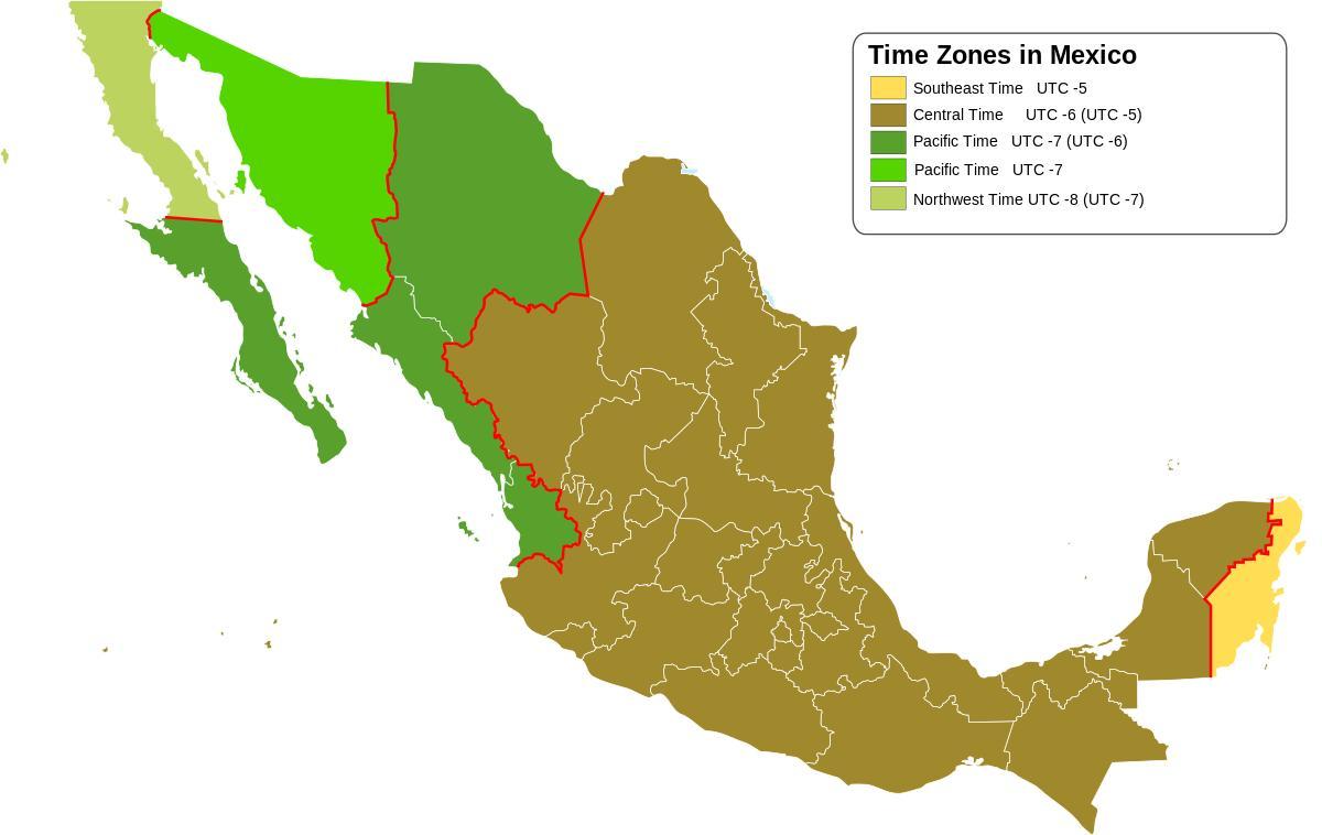 saat dilimi harita Mexico