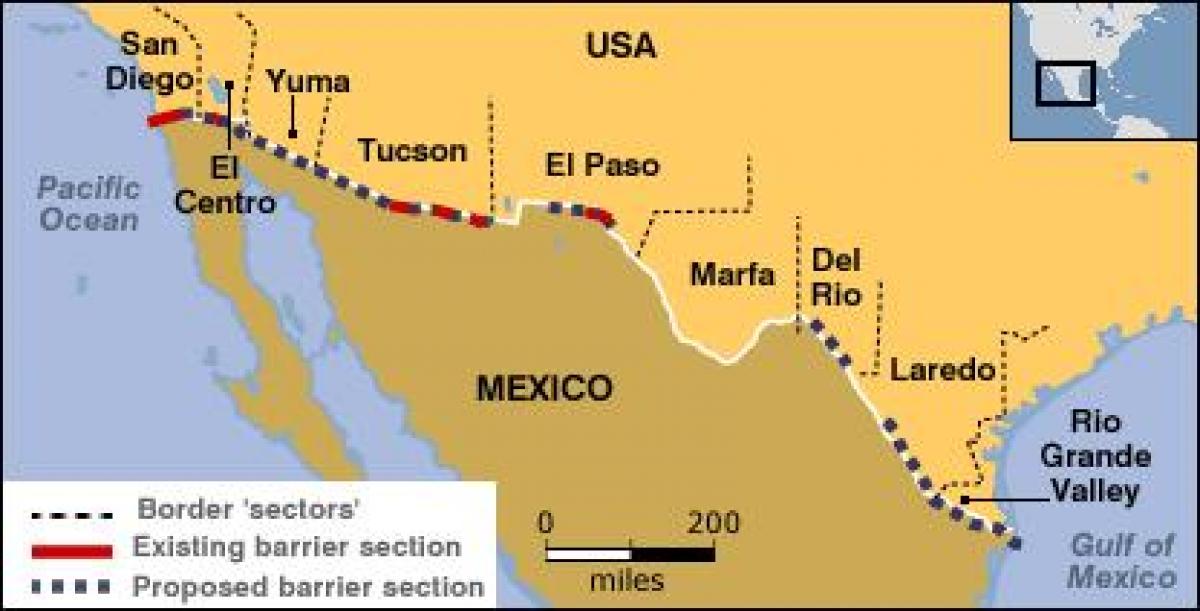 Meksika sınırının göster